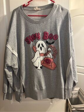 Crazy Train Gray 'Hey Boo' Ghost Pullover with Pink Accent